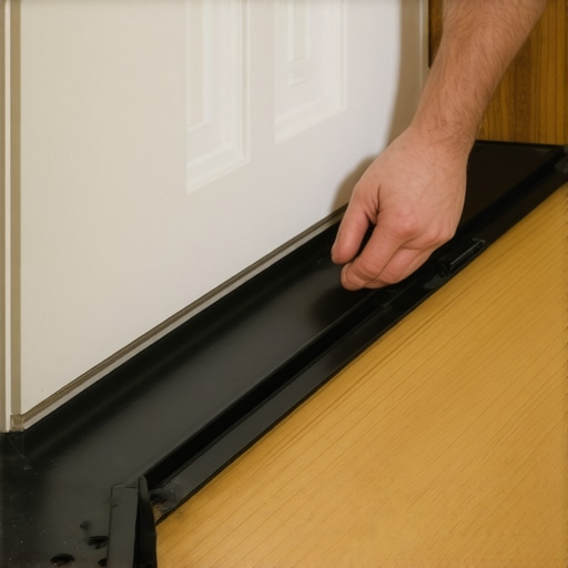 A hand installing a silicone door sweep to soundproof a content creator room.