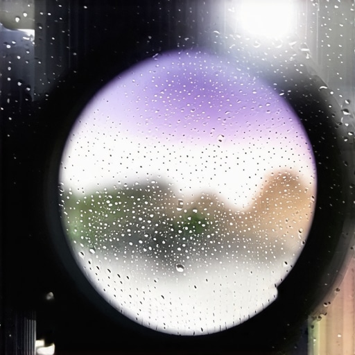 Close up of a camera lens fogged up from the inside due to humidity and condensation