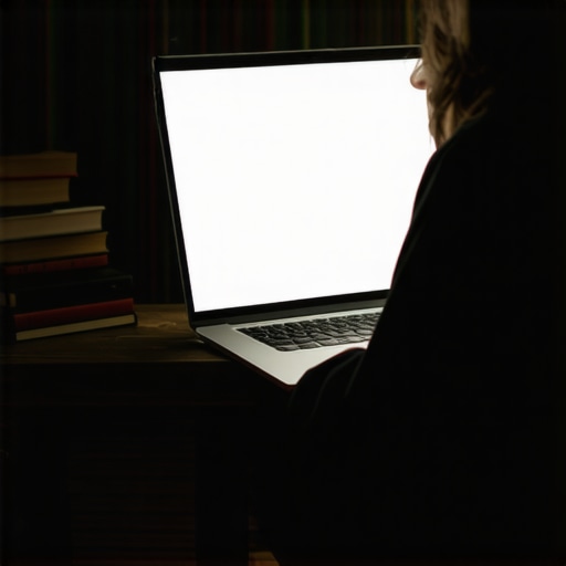 Using a laptop screen and a stack of books as an improvised studio light setup.