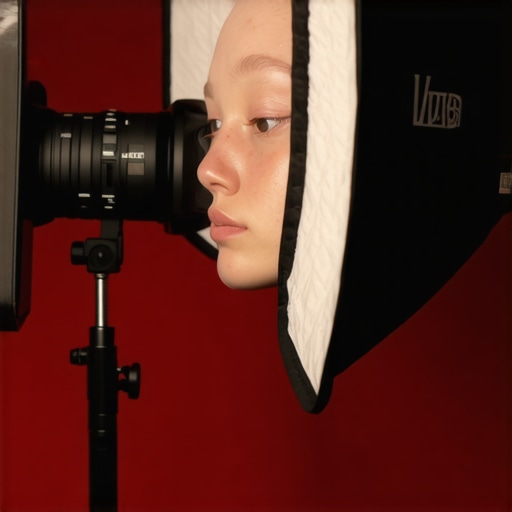 A creator using a large softbox for soft cinematic lighting in a studio.