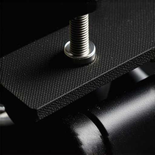 A close-up view of a camera's tripod mounting screw and rubber friction pad.