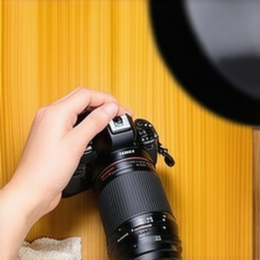 A creator cleaning a camera lens in a home studio