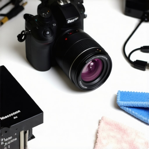 A creator cleaning a camera lens to maintain image quality and prevent sensor dust.