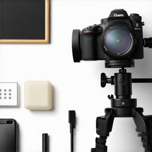 Close up of a clean and maintained professional creator desk setup with audio and video gear