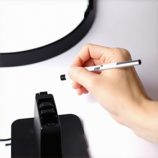 Marking Studio Gear Calibration Points A creator marking calibration lines on a light stand in a home studio