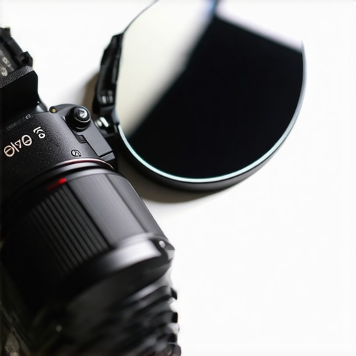 A small mirror mounted next to a camera lens displaying the reflection of the camera screen