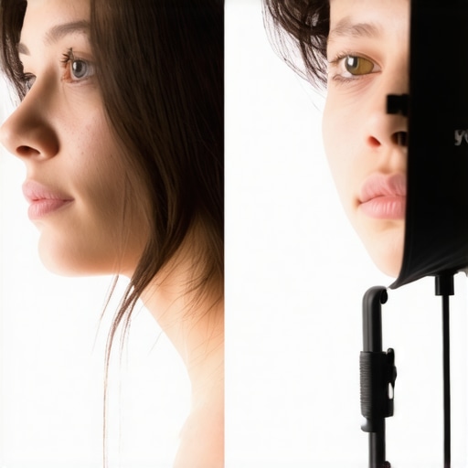 Comparison showing how negative fill adds depth to a portrait vs flat lighting.