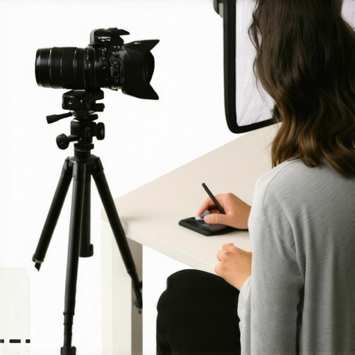 Top-down diagram of a professional video creator studio lighting setup for better focus
