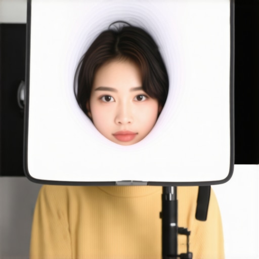 A softbox positioned close to a person for soft studio lighting