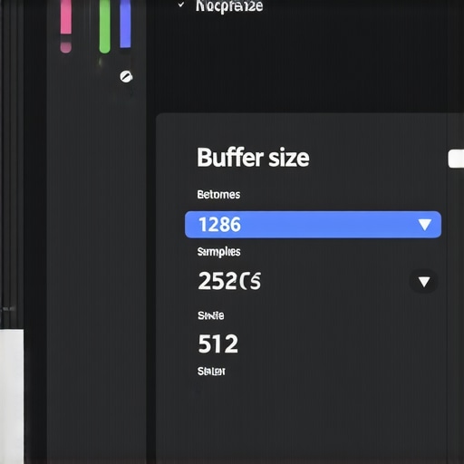 Close-up of digital audio workstation settings for buffer size and latency control