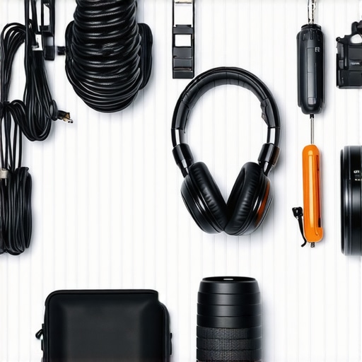 A wall showing Command Hooks holding cables and headphones in a creator studio.
