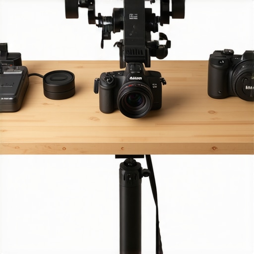 A well-maintained professional creator studio with cable management and camera cooling solutions.