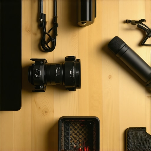 A tidy creator desk with professional cable management and studio gear.