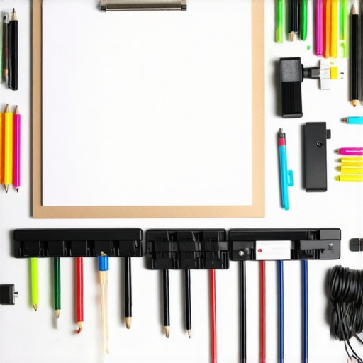Organized DIY Creator Workspace A professional creator desk setup featuring a DIY cardboard lightbox and cable management tools.