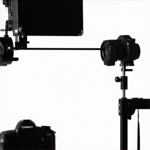 A clean, professionally organized home studio setup showing maintained camera gear and routed cables
