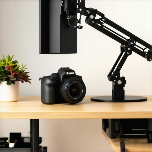A professional studio setup with organized cables and high-end camera and microphone gear.