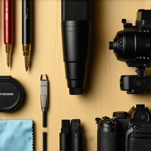Professional creator setup with organized cables and cleaning tools for maintenance.
