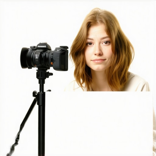 Positioning a foam board for bounce lighting Content creator using a white foam board to fill shadows in a home studio setup