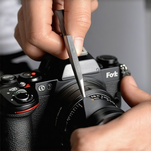 Close-up of cutting gaffer tape to cover a camera logo.