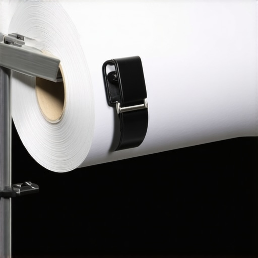 Close up of a binder clip securing a photography backdrop roll to a stand