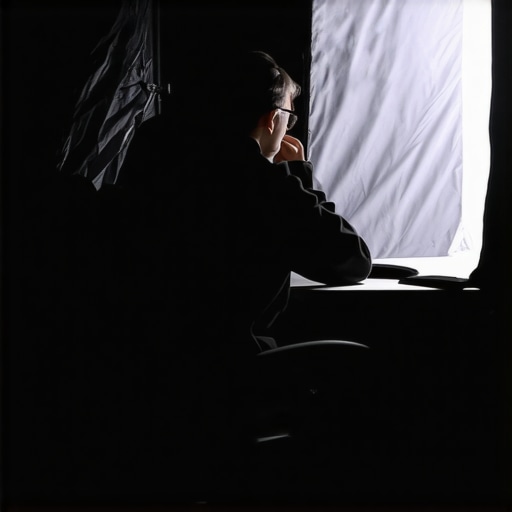 A studio setup showing the correct 45-degree angle for a key light to create facial depth.