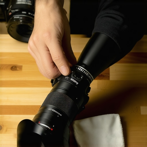 A content creator performing maintenance on a camera lens to ensure long-term performance