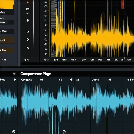 Professional Audio Compressor Plugin Interface Digital compressor plugin showing gain reduction and threshold settings on an audio waveform.