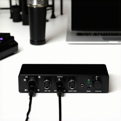 Professional audio interface connected directly to a laptop for better signal quality