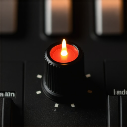 Close up of an audio interface gain knob showing levels in a studio