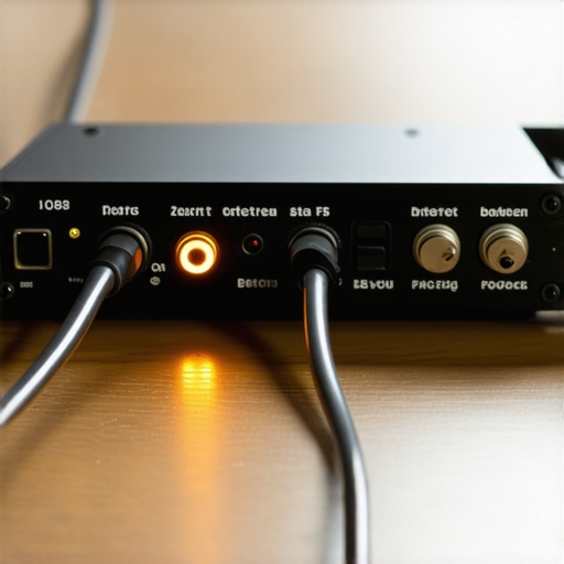 Close up of a professional audio interface with dedicated power and XLR connection for high-quality audio recording