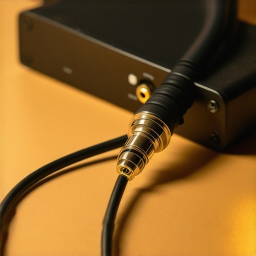 Professional Audio Interface and XLR Connection A high-quality XLR cable plugged into an audio interface in a home studio.