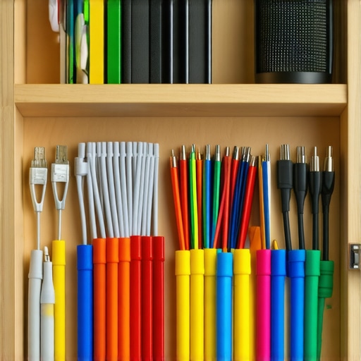 Professional Cable Organization for Content Creators Neatly labeled audio cables and zip ties in a creator studio setup