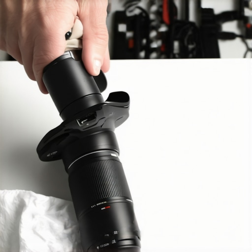 Creator cleaning a camera lens with professional tools to maintain gear longevity