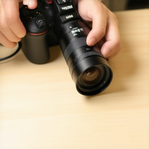 A content creator cleaning a camera lens with professional tools to maintain gear longevity.