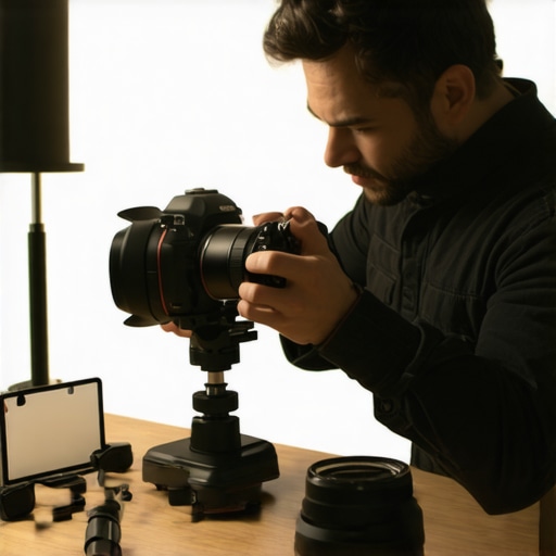 Close up of a creator cleaning a camera sensor and lens using professional tools