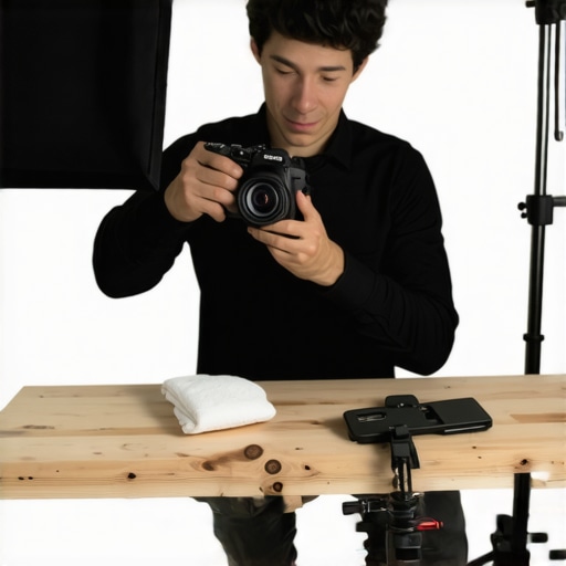 Creator cleaning a camera sensor and lens to maintain gear longevity.