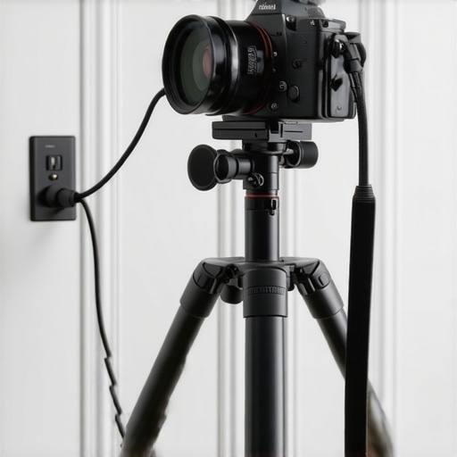 A close-up of a camera using a dummy battery for constant power and neat cable management.
