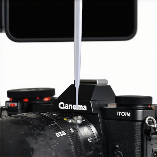 A close-up shot of a technician using a sensor swab to clean the internal sensor of a mirrorless camera.