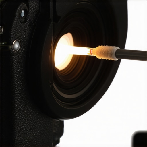 Close-up of a mirrorless camera sensor being cleaned with a swab and light.