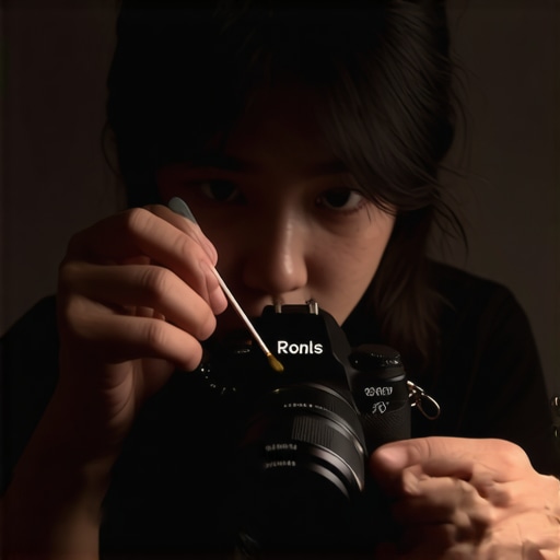 Close up of a creator cleaning a camera sensor with a blower and swab