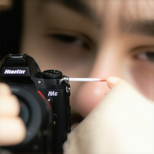 A creator cleaning a camera sensor to maintain high video quality