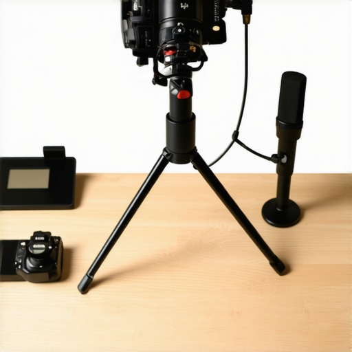 Close-up of a well-maintained home studio setup with managed cables and dummy battery.