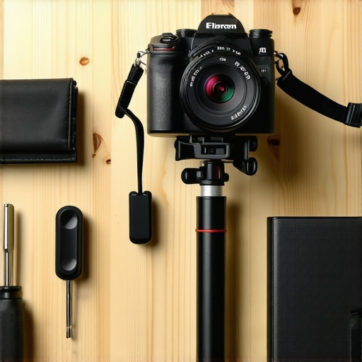 Camera gear with binder clips for cable management and maintenance tools