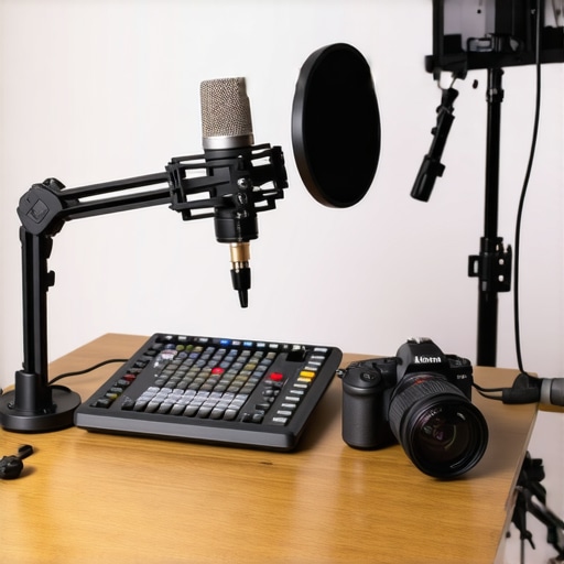 A well-organized and maintained content creator studio setup with focus on cable management and gear care.