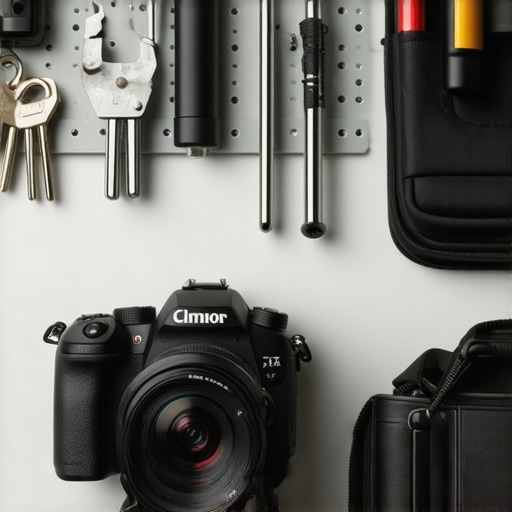 Organized camera tools and gear maintenance area in a professional studio setup.
