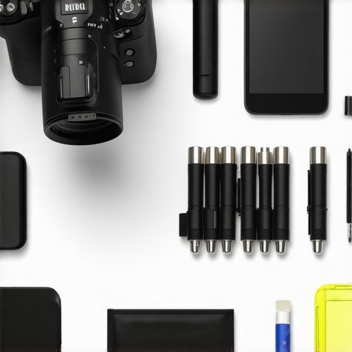 Professional Creator Setup Maintenance Tools Close up of organized camera cables and maintenance tools for a content creator studio