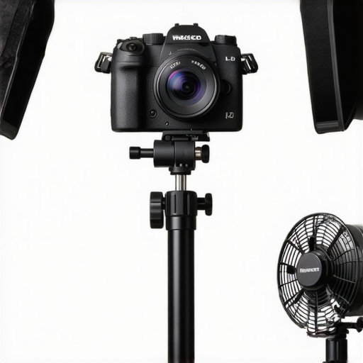 Close up of a C-stand and cable management in a professional content creator studio