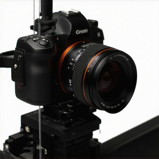 A close up of a camera being pulled on a slider using fishing line for a smooth cinematic shot.