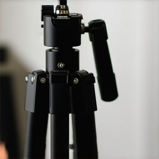 Detailed view of a professional camera tripod fluid head showing tension and drag adjustment knobs.