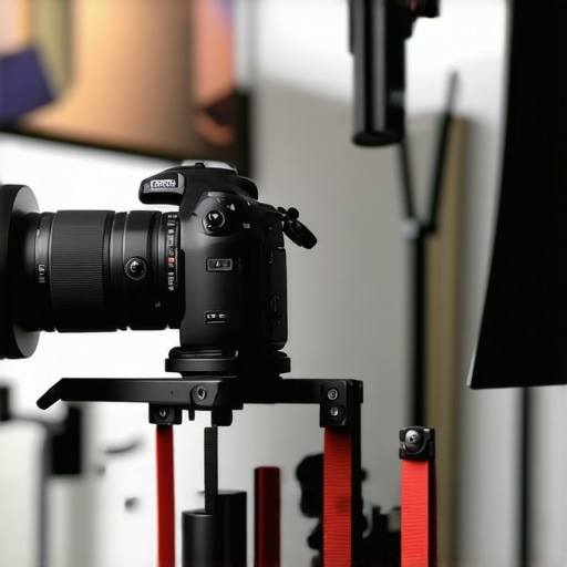Close-up of a creator cleaning a camera lens and organizing cables for maintenance
